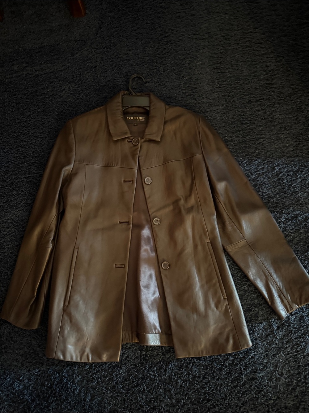 Couture Brown Leather Button-Front Coat - women's